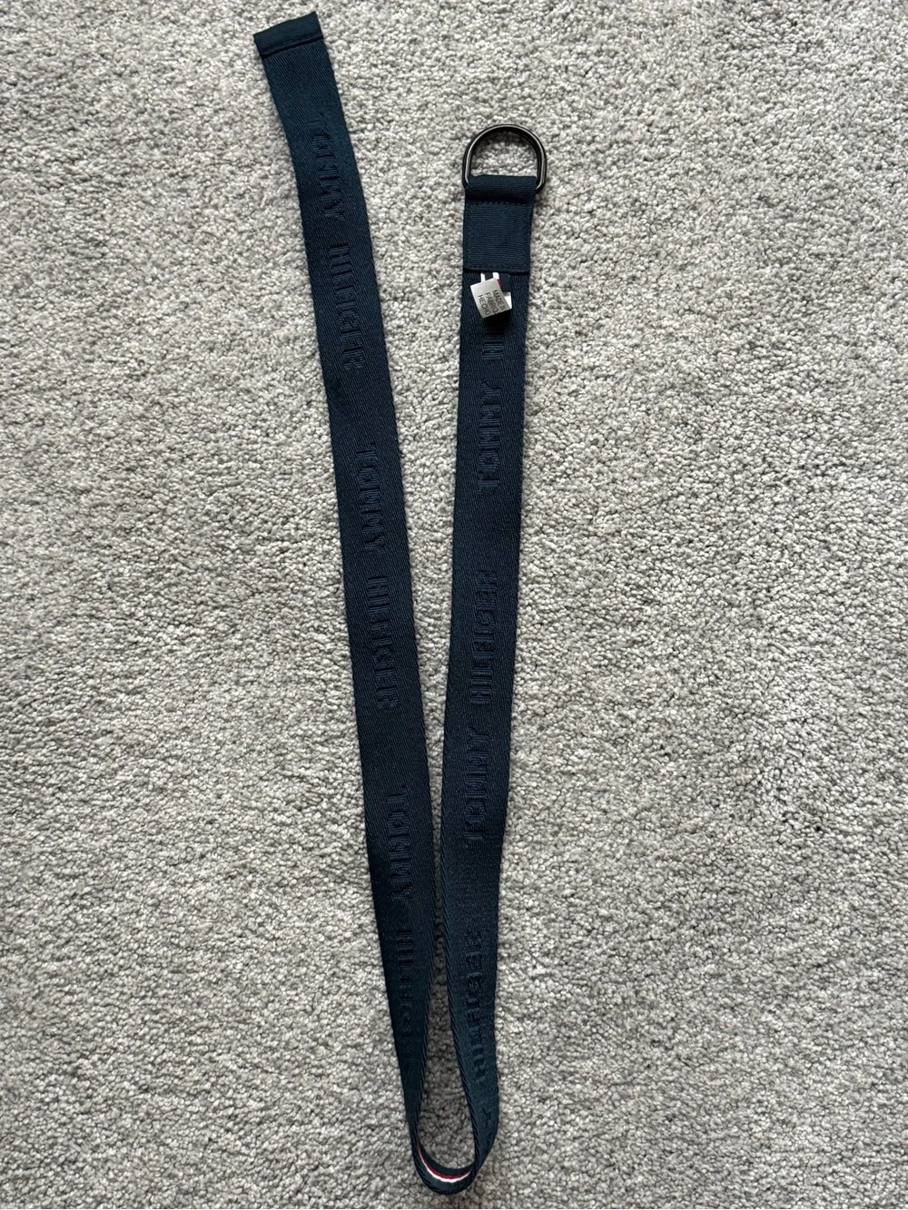 Tommy Hilfiger Navy Webbing Belt with Red and White Stripes